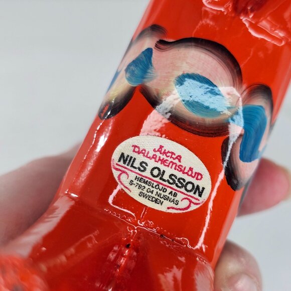 Swedish Dala Horse Figurine 5" Hand-Painted Nils Olsson Red Blue Folk Art Decor - Picture 6 of 9